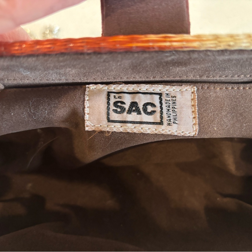 Le Sac Ombre Rattan Clutch Purse Over the Shoulder Silver Chain boho Vintage - Picture 8 of 8